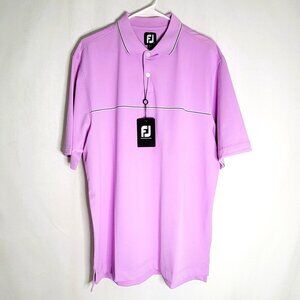 FootJoy Polo Shirt Men's Large Performance Golf Pink Pale Lavender Pin Stripes